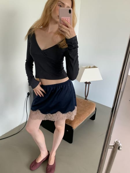 LACE SATIN BAND SKIRT (NAVY)